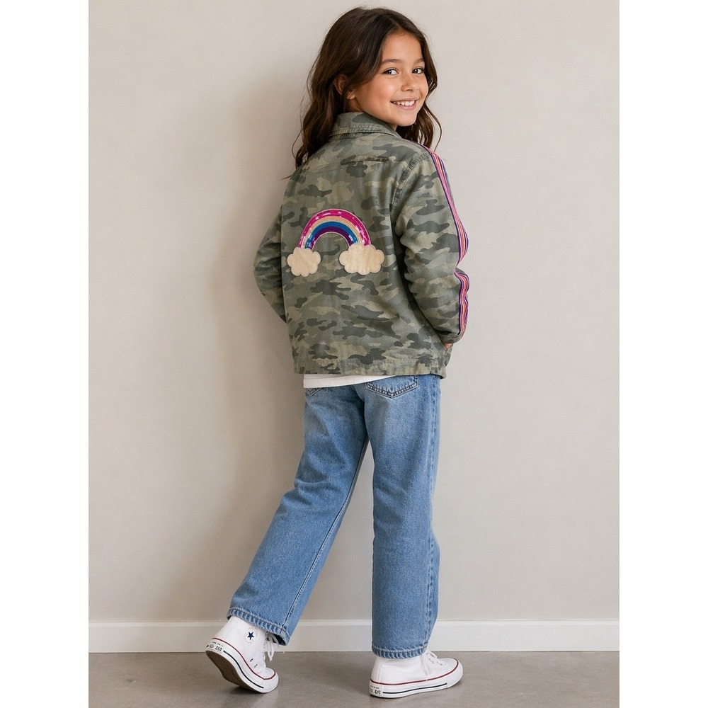 The Children's Place Girl's Rainbow Side Stripe Camo Jacket Size XL Sage #279